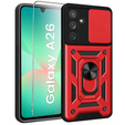 Etui pancerne do Samsung Galaxy A26, CamShield Slide, czerwone + Szkło Hartowane 9H