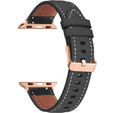Skórzany Pasek z Klamrą Rose Gold do Apple Watch 1/2/3/4/5/6/7/8/9/10/11/SE 38/40/41/42mm – Czarny