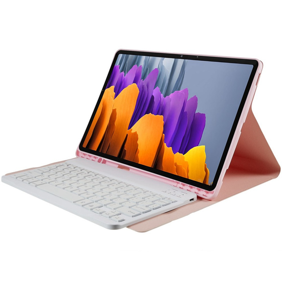 Etui z klawiaturą do Galaxy Tab S7+ Plus / S8+ Plus /S7 FE T730 T733, Pen Slot, różowe rose gold