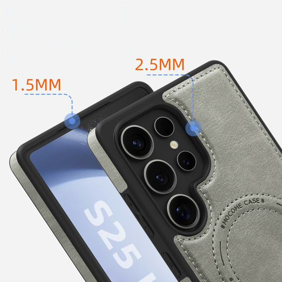Etui skórzane z podstawką do Samsung Galaxy S25 Ultra – kompatybilne z MagSafe, szare