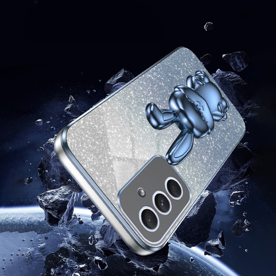 Etui do Samsung Galaxy A54 5G, Glitter Rabbit, z wysuwaną podstawką, niebieskie