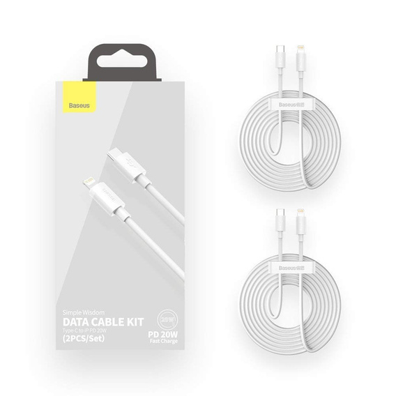 Baseus kabel USB-C Lightning 1,5 m 20 W - 2 sztuki - Biały