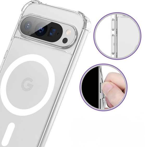 Etui do Google Pixel 9 / 9 Pro, ERBORD Dropproof MagSafe, przezroczyste + Szkło hartowane