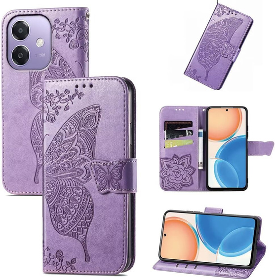 Etui z klapką do Oppo A40 / Oppo A40m, Butterfly, fioletowe