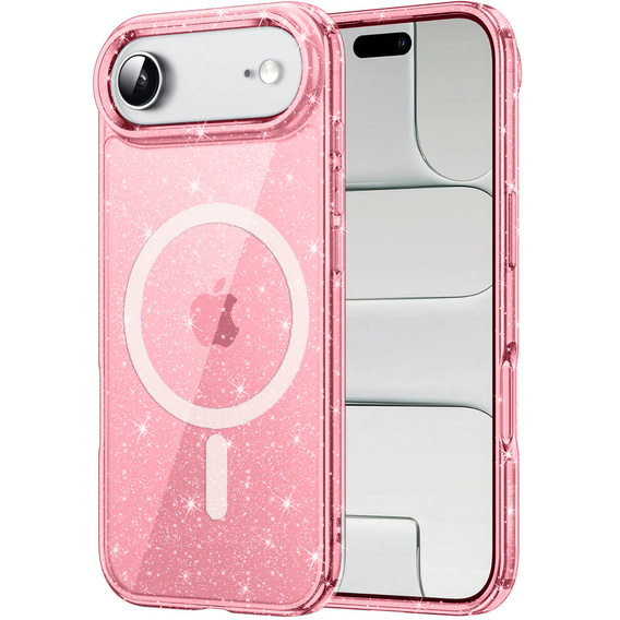 Etui do iPhone 17 Air, do MagSafe, brokat, półprzezroczyste różowe