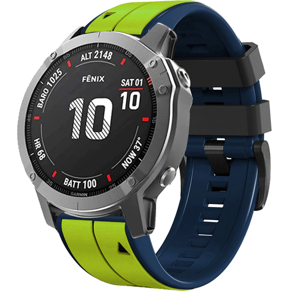Pasek Silikonowy do Garmin Fenix 26mm, Lime / Blue