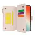 Etui z klapką do Samsung Galaxy S24, Wallet Zipper Pocket RFID, z paskiem na ramię, białe