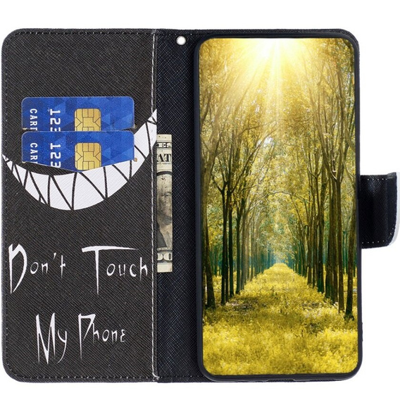 Etui z klapką do Samsung Galaxy A05s, Wallet, Don't Touch My Phone czarne