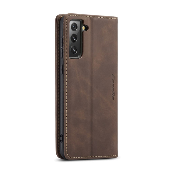 Etui CASEME do Samsung Galaxy S21 FE, Leather Wallet Case, kawowe