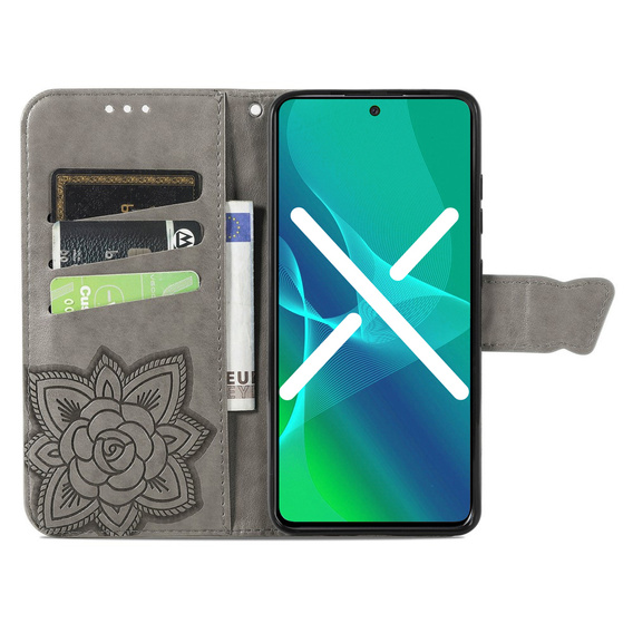 Etui z klapką do Realme 9i / Oppo A96, Butterfly, szare