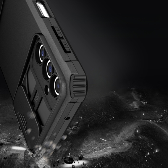 Etui pancerne do Samsung Galaxy A14 4G/5G, Camshield z podstawką, Czarne