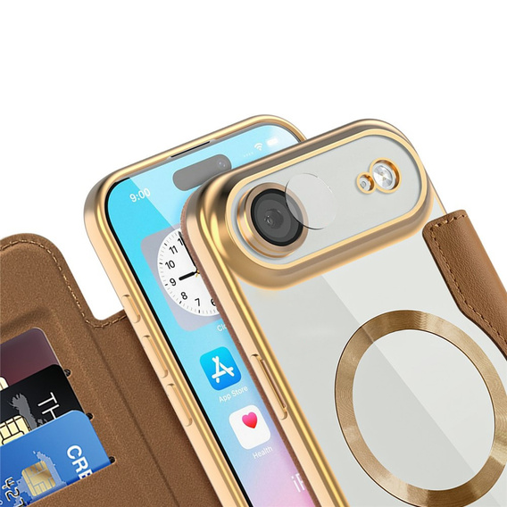 Etui z klapką do iPhone Air, RFID Wallet MagSafe z ochroną aparatu, brązowe