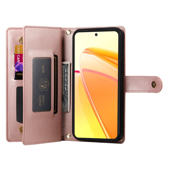Etui z klapką do Oppo Reno 13 5G, Wallet Zipper Pocket, różowe