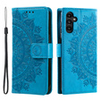 Zestaw Etui do Samsung Galaxy A34 5G, portfel ze wzorem Mandala z klapką, niebieskie + szkło