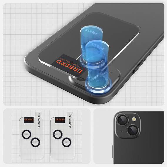 2x Szkło na aparat ERBORD OPTIK Pro do iPhone 15/15 Plus/14/14 Plus, czarne