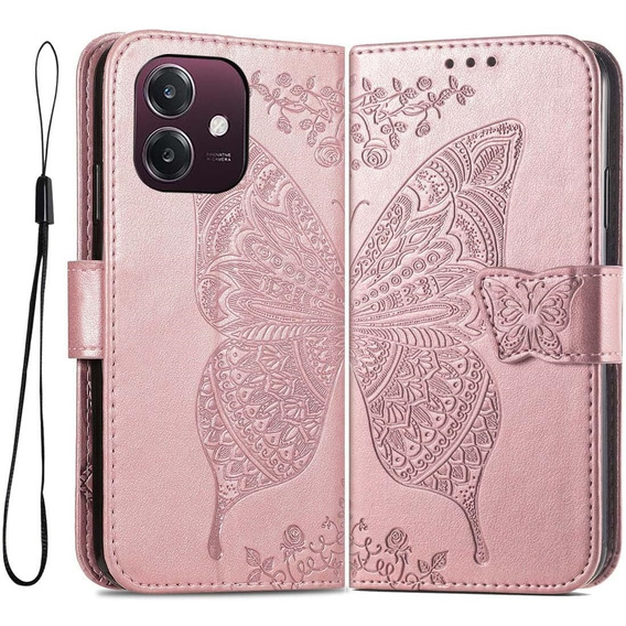 Etui z klapką do Oppo A40 / Oppo A40m, Butterfly, różowe rose gold