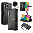 Etui z klapką do iPhone 16 Pro Max, Wallet Zipper Pocket, czarne