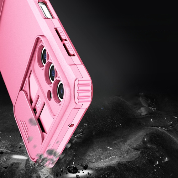 Etui pancerne do Samsung Galaxy A14 4G/5G, Camshield z podstawką, Różowe