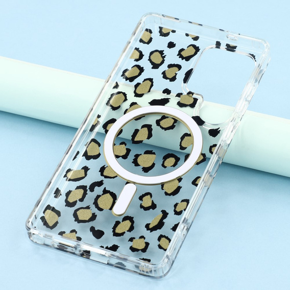 Etui magnetyczne do Samsung Galaxy S25 Ultra – przezroczyste z nadrukiem panterki, czarne