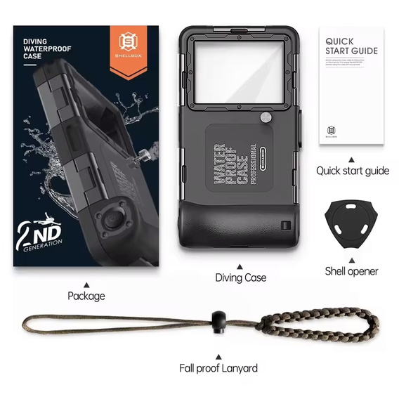 Etui wodoszczelne IPX8 na telefon 4,7 - 6,7" SHELLBOX, nurkowanie do 15m, czarne