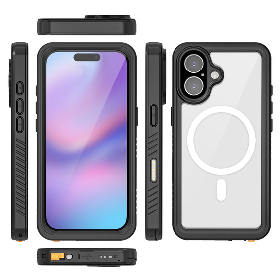 Etui Redpepper do iPhone 17, Wodoodporne IP68, do MagSafe, przezroczyste z czarnymi bokami