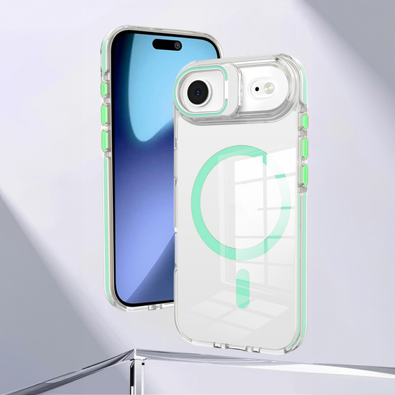 Etui do iPhone 17 Air, do MagSafe, z podstawką, transparentne z zielonymi wstawkami