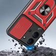 Etui pancerne do Xiaomi Redmi 15C 4G/LTE, z ochroną aparatu, z podstawką, czerwone