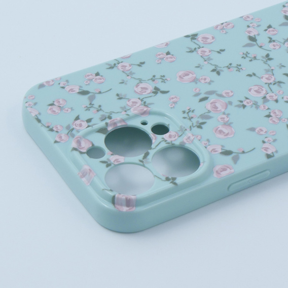 Etui cienkie do iPhone 13 Pro, Retro Flower, niebieskie