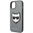 Etui Karl Lagerfeld do iPhone 14, Saffiano Choupette Head Patch, srebrne