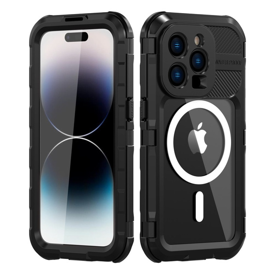 Etui Wodoodporne IP68 do iPhone 15 Pro Max, SHELLBOX MagSafe, czarne