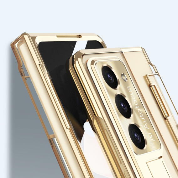 Etui do Samsung Galaxy Z Fold 5 5G, z wbudowaną szybką i podstawką, złote