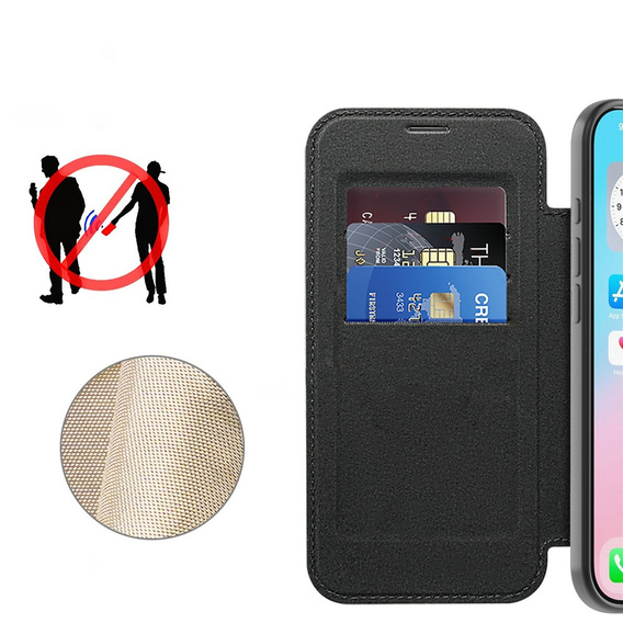 Etui z klapką do iPhone Air, RFID Wallet MagSafe z ochroną aparatu, czarne