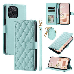 Etui z klapką do iPhone 16 Pro, Rhombus Crossbody Leather, zielone