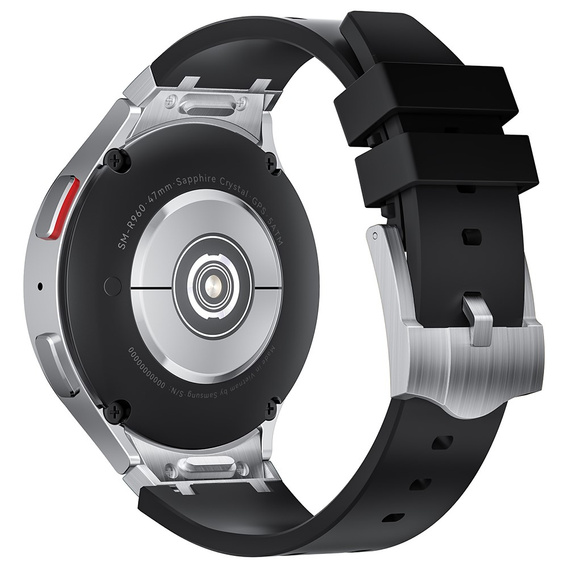 Pasek silikonowy do Samsung Galaxy Watch 4/5/6 40/42/43/44/45/46/47mm, Czarny / srebrna klamra