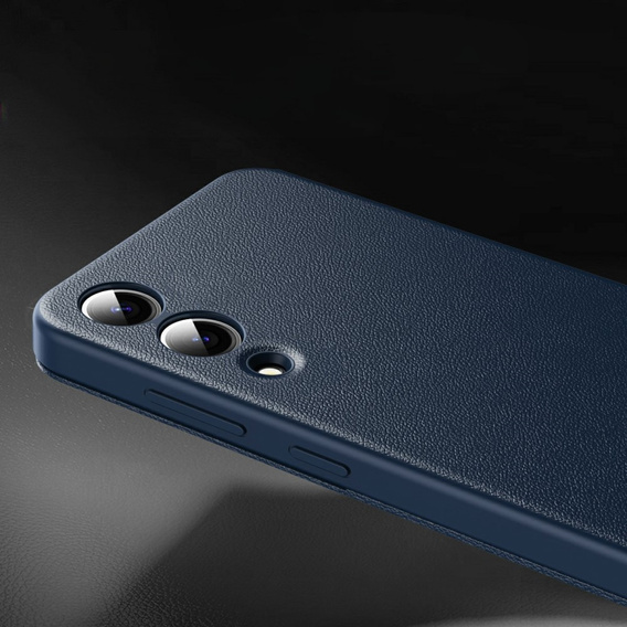 Etui do Samsung Galaxy S25 Edge – skórzane z okienkiem Smart View i kieszenią na kartę, niebieskie