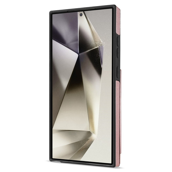 Etui do Samsung Galaxy S25 Ultra z kieszeniami na karty, paskiem i funkcją podstawki – różowe złoto