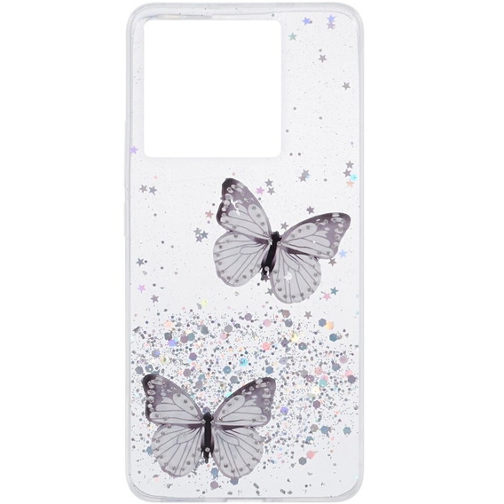 Etui do Xiaomi 13T / 13T Pro / Redmi K60 Ultra, Glitter Butterfly, białe