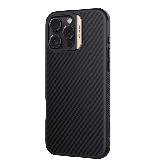 Etui do iPhone 16 Pro Max, pancerne Nillkin, Carbon Fiber, do Magsafe, złote
