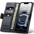 Etui do iPhone 16E, ERBORD Glossy Litchi, portfel z klapką, czarne