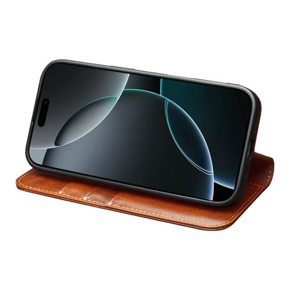 Etui ze skóry z klapką QIALINO Genuine Cow Leather do iPhone 17 Pro Max, brązowy