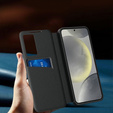 Etui do Samsung Galaxy S25 Edge – skórzane z okienkiem Smart View i kieszenią na kartę, czarne