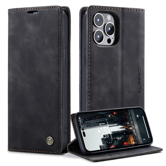 Etui CASEME do iPhone 14 Pro, Leather Wallet Case, czarne