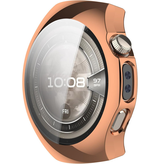 2w1 Etui silikonowe z osłoną ekranu do Huawei Watch 5 42mm – lekka ochrona wyświetlacza i boków - różowo-złote