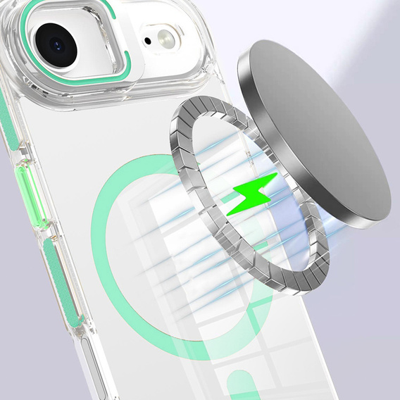 Etui do iPhone 17 Air, do MagSafe, z podstawką, transparentne z zielonymi wstawkami