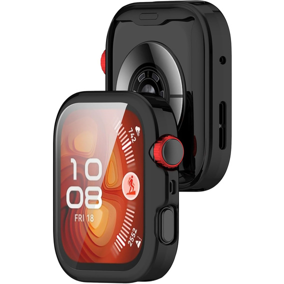 2w1 Etui silikonowe z osłoną ekranu do Huawei Watch Fit 4 Pro – lekka ochrona wyświetlacza i boków - czarny