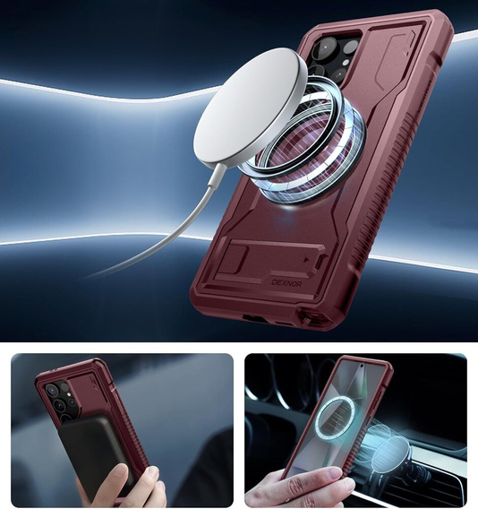 Etui pancerne do Samsung Galaxy S24 Ultra, Dexnor Full Body MagSafe,  czerwone