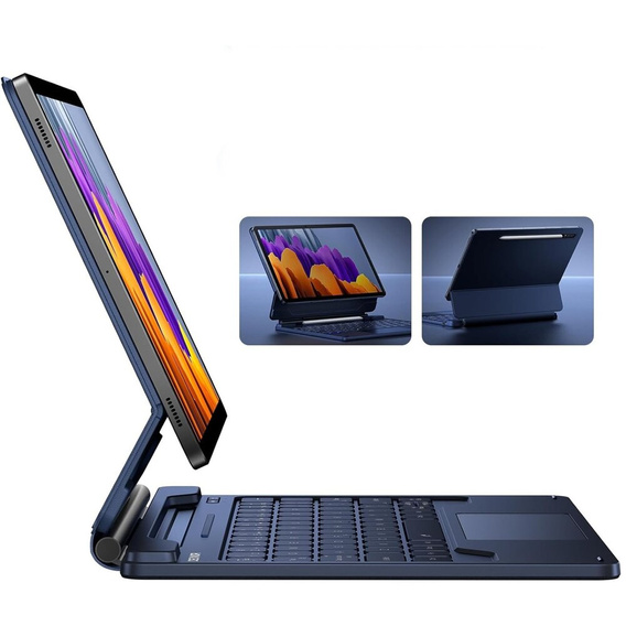 Etui z klawiaturą do Samsung Galaxy Tab S7 / S8, Dexnor Magnetic Keyboard Touchpad, niebieskie