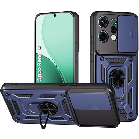 Etui pancerne do Oppo Reno 14, z ochroną aparatu, z podstawką, niebieskie