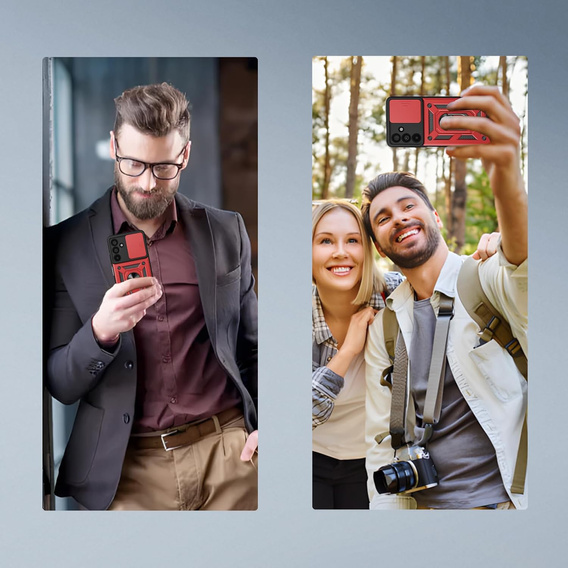 Etui pancerne do Samsung Galaxy A17 5G, z ochroną aparatu, z podstawką, czerwone