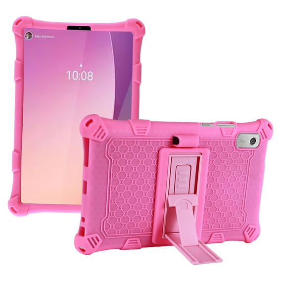 Etui do Lenovo Tab M9, pancerne z podstawką i paskiem, różowe